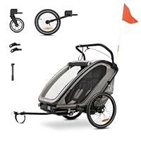 hauck Bike N Walk Duo, Light Grey - 3in1 Fahrradanhänger Komplett Set für 2 Kinder 6M+ bis 22 kg / 120 cm mit Federung, Handbremse, Verstellbare Rückenlehnen, Kofferraum, Inkl. Zubehör
