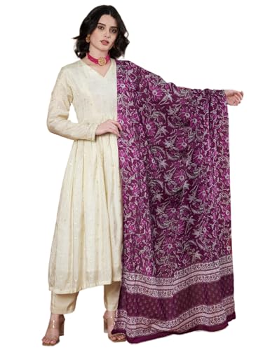 Image of Women's Cotton Blend Floral Print Dupatta with 2.20 Meters | Women's cotton printed dupatta with tassels