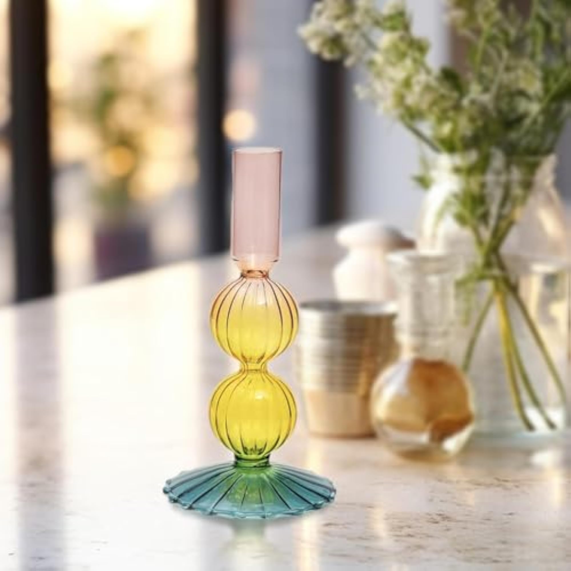 Glass Candle Holder, Retro Candlesticks