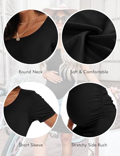 Peauty Black Maternity Wedding Guest Dress Casual Maternity Dress Pregnancy Clothes for Women Spring Pregnancy Outfits Bodycon Clothes Casual Outfits (Black M)