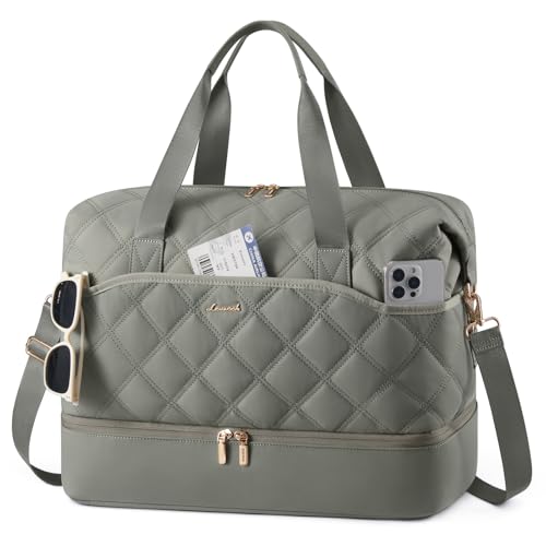 LOVEVOOK Weekender Bags for Women with Shoe Compartment, Lightweight Travel Duffle Bag, Hospital Overnight Bags, Personal Item Carry On Bag for Gym (Sage - Green, 35L - Medium)