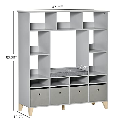 Homcom Kids Cube Storage Shelves With Bins And Large Storage For Kids Bedroom, Multiple Storage Units For Big Capacity Kids Shelf With Seat Featuring Thick Cushioning, Grey #TOP2