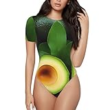 Qewfoju Fresh Avocados Pattern Women's Bodysuits Crew Neck Short Sleeve Slim Fit Tops Bodysuit Tops