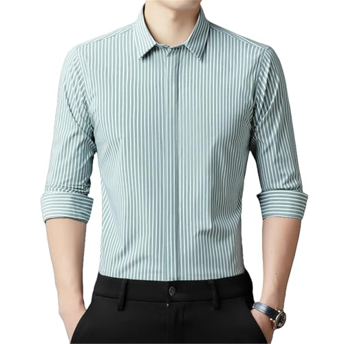 Chemise rayée homme style coréen et coupe ajustée tendance décontractée