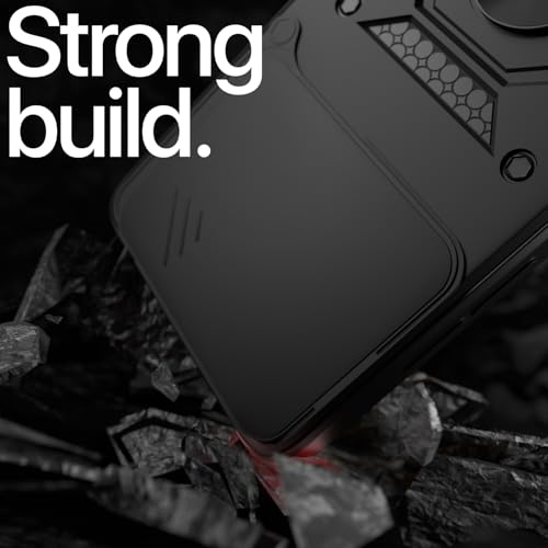 Image of Pikkme Back Cover for Realme 15 5G / Realme 15 Pro 5G | 360 Protection Case | Sliding Camera Shield Cover & Ring Holder Stand D10 Tough Armor Bumper Case (Black)