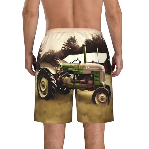 Old Tractor Photo Farm Men's Swim Trunks Quick Dry Board Shorts with Pockets Casual Drawstring Beach Shorts3