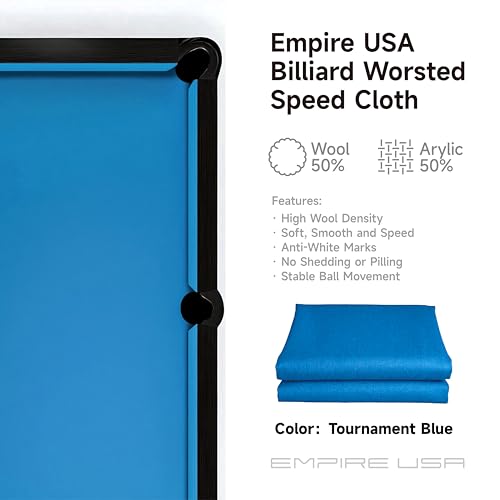 Empire USA - Tournament Blue Billiard Worsted Speed Cloth/Felt - 8ft