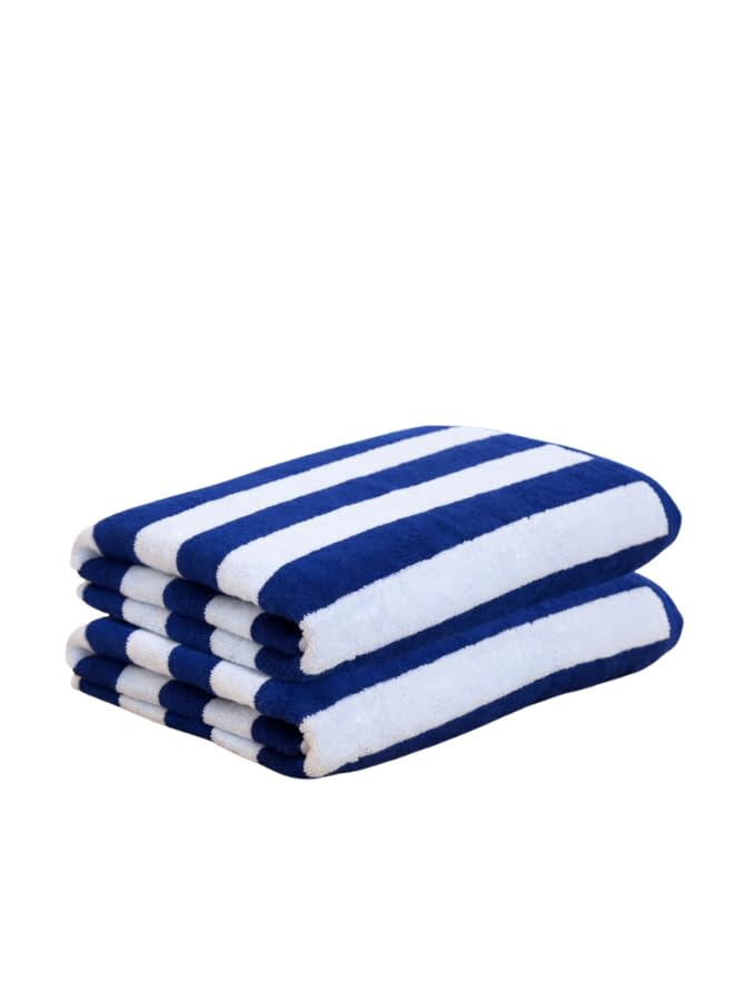 Pearl Coast International Luxury Oversized Beach Towel Set | 90x180cm | Extra Large Premium Cotton Ultra Soft and Highly Absorbent | Hotel And Spa Quality Towels (Blue and White Stripe Pack of 2)