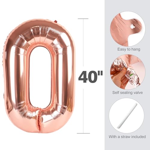 Image of Number Balloons 3 Balloon Rose Gold for 3rd Birthday Decorations, 40 inch | Saturated Color, Large 40 in, With Straw & Hanging Hole, For Back-to-School Season, Wedding, Christmas, New Year, Anniversary