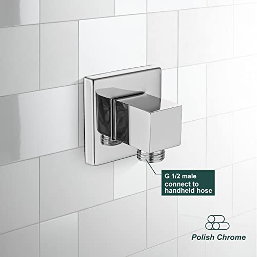Heyalan Polished Chrome Wall Supply Elbow Square Shower Hose Connector For Shower Handheld Shower Elbow Without Shower Hand And Hose Wall Mount Supply Elbow 90 Degree Shower Cradle Fixed Brass #TOP5