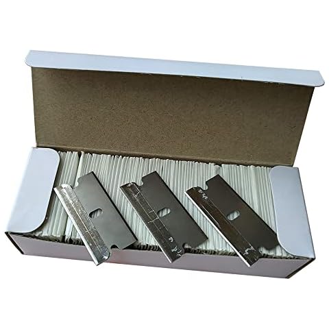 100pcs Razor Blades Safety Scraper Glue Knife Glass Cleaner Replacement Carbon Steel Blade Ceramic Car Labels Remover (100 metal) Cover