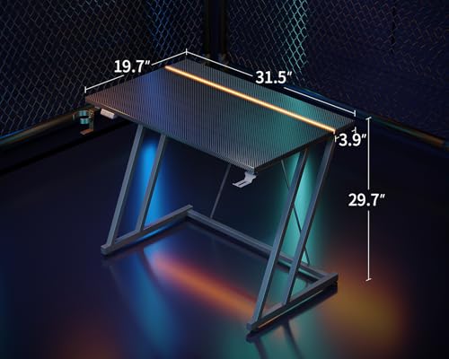 Image of MOTPK 32 Inch Small Gaming Desk with LED Light, Computer Desk for Small Space, Gaming Table with Carbon Fiber Texture, Kids PC Desk Gift for Boys Men, Black