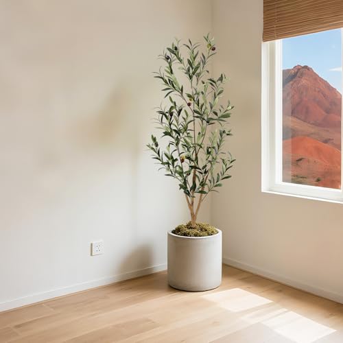 Image of Bellacat Faux Olive Tree 4ft，Olive Trees Artificial Indoor with Natural Wood Trunk and Realistic Leaves and Fruits. 4 Feet(48in) Fake Olive Tree for Home House Office Decor.