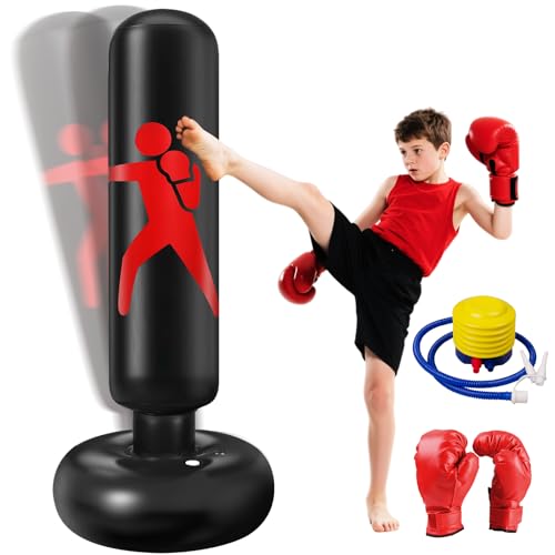 Ninonly Saco Boxeo Niños 160cm con Guantes y Bomba Punching Ball Boxeo Niño Ideal Karate, Kickboxing, Equipo de Boxeo, Saco de Boxeo para Niños Niños y Niñas de 3 a 12 Años