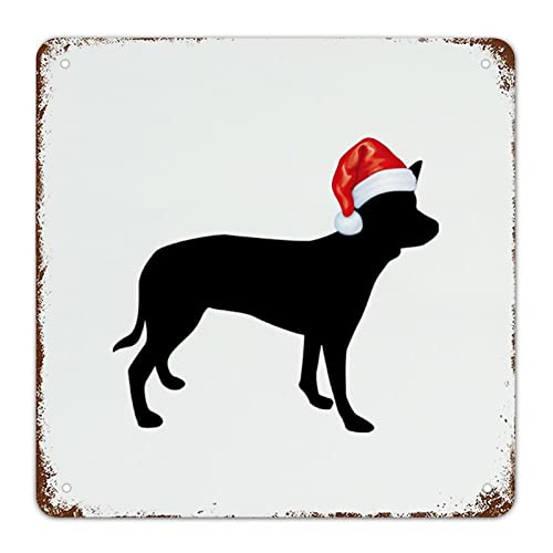 Panneau de Noël vintage en aluminium Guangpat - Décoration murale rustique chien 38x38 cm