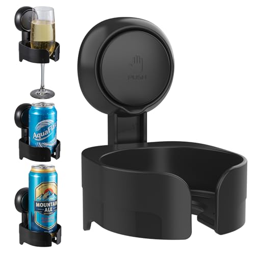 TAILI Suction Cup Wine Glass Holder for Shower, Removable Wall-Mounted Bath Cup Holder for Beer, Wine, Drinks, Enjoy in The Spa, Bathroom, Kitchen, etc. Black