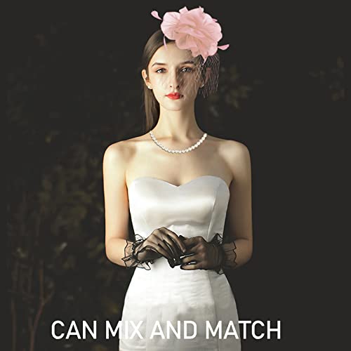 Magibag Fascinators Hats With Gloves Set For Women 20S 50S Cocktail Tea Party Wedding Costume Headwear (A-Pink) #TOP5