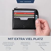 VON HEESEN Leder Kartenetui Geldbörse Herren & Damen Kreditkartenetui (Medium, Schwarz Carbon) – Ansicht 4