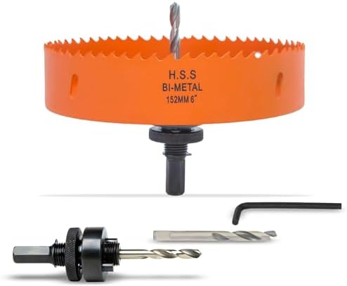 VIKITON 6 Inch Hole Saw with Arbor for Metal Wood and Plastic Cutting, 152mm Bi-Metal Hole Cutter for Different Project with Smooth and Flat Drilling Edge, Fast Chip Removal, Handy Hole Saw Kit Set