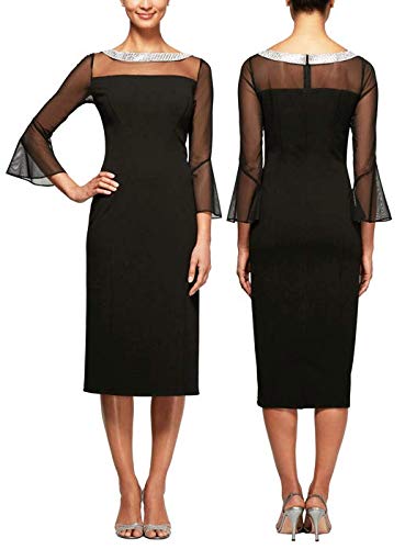 Image of Alex Evenings Womens Plus Size Short Shift Dress with Embellished Illusion Detail