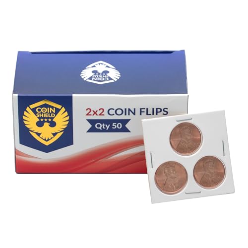 Coin Shield 100 3-Hole Penny 2x2 Cardboard Coin Flips with Mylar Windows Archival Safe