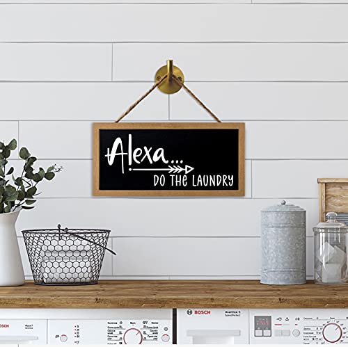 Mayavenue Funny Laundry Room Kitchen Decor Hanging Sign - Alexa Do The Laundry Door Sign For Room Wall Farmhouse Bathroom Home Decorations, 5 X 10 Inch (Black Background) #TOP1