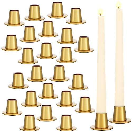 Mumufy 24 Pcs Gold Candle Holders Bulk Brass Metal Taper Candlestick Holder for Wedding Anniversary Party Table Centerpiece Dinner Room