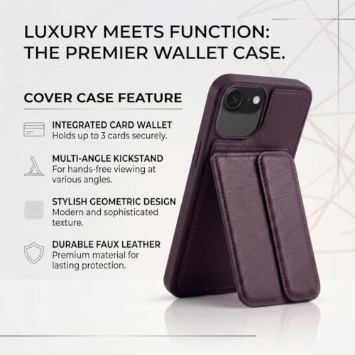 Image of amazon basics Luxury Vegan Leather Back Cover for iPhone 17 Air | Built-in Card Holder Slot | Integrated Mobile Stand | Slim Shockproof Protective Case with Stitched Finish - Purple
