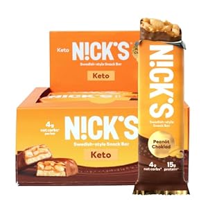 Nick’s Protein Snack Bar, Chocolate Peanut Keto Snack, 4g Net Carbs, 15g Protein, No Added Sugar, 5g Collagen, Low Carb…