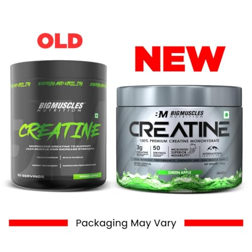 Image of Bigmuscles Nutrition Creatine [155g, 50 Servings]|Green Apple | Micronized Creatine Monohydrate To Support Lean Muscle Repair & Recovery|Increase Strength&Athletic Performance,Powder, 1 count
