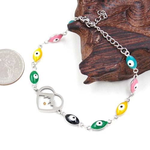 Image of Multi-color Evil Eye Bracelet, Round Star /Triangle /Heart /Round Mountain Faith Seed Charm Adjustable Jewelry for ladies Religious Gifts