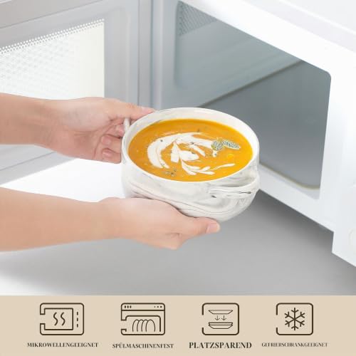 MALACASA Suppenschalen mit Griffen, 800 ML Porzellan Suppenschalen Set von 4, Elfenbein weiß servieren Suppe Crocks Schalen für Französisch… – Ansicht 4