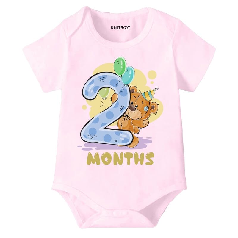 Image of Knitroot Monthly Birthday Teddy Special, Newborn Baby Half Sleeve Unisex Romper, Onesies, Sleepsuit, Body Suit, Envelope Neck, 1 to 12 Months Print, 0-12 Months, Infant Cloth for Boys & Girls