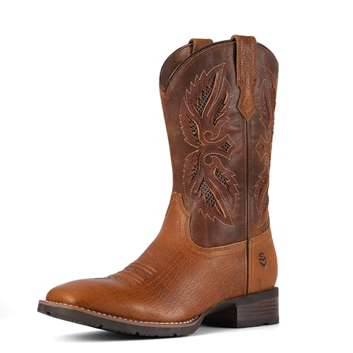 Image of SUREWAY Cowboy Boots For Men - Mens Square Toe Western Boot,Oil /Slip Resistant,Durable Fashionable Classic Pull on 10 Inch Boots Mid Calf Wellington Boots