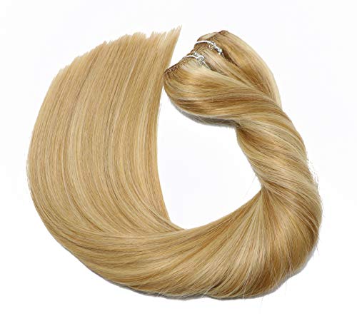 Aison Clip In Hair Extensions Human Hair Balayage Mixed Bleach Blonde Ombre Double Weft 7Pieces 120G 20Inch Silky Thick Straight Hair #TOP1