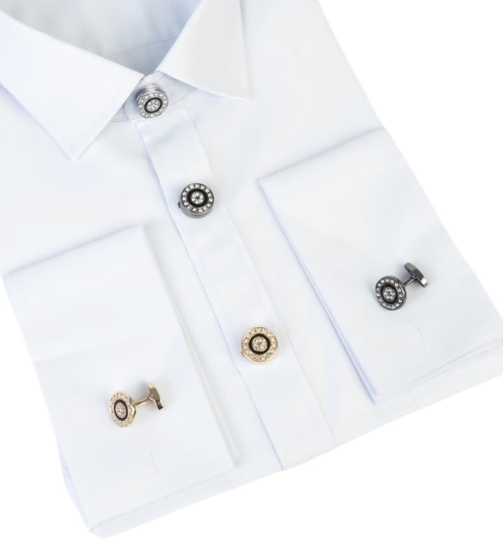Mens crystal cufflinks and shirt button covers, silver gold suitable for business wedding groom and groomsmen image 5