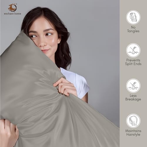 Image of 300 TC Art Silk Satin Pillow Cover Set | Durable Satin Pillow Cover with Envelope Closure | Luxury Satin Pillow Covers | Cozy Satin Pillow Covers (2, Grey)