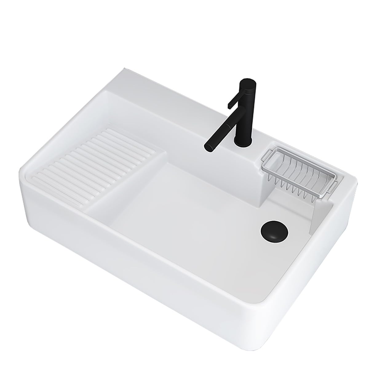 MIXXON Vessel Sink with Faucet Combo, Clean Nutra Bathroom Vessel Sinks, Above Counter Porcelain Small Sink with Ceramic Washboard, Soap Storage Rack, Vanity Sink,M