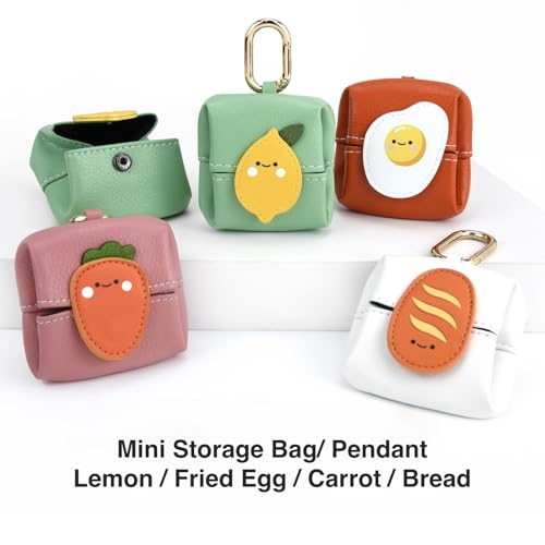 Mini Coin Purse Keychain - Cute Cartoon Bluetooth Headset & Lipstick Organizer Pouch, PU Leather Small Cosmetic Bag for Earphones, Coins, Keys (Carrot)3