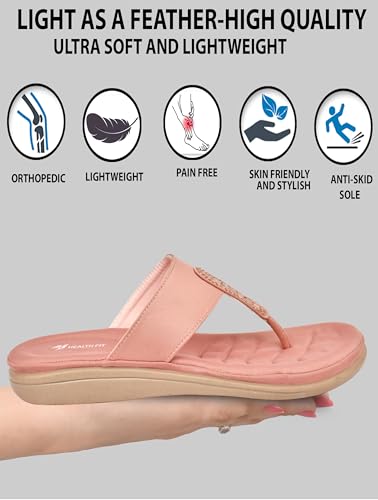 Image of HEALTH FIT EXTRA SOFT Women's Comfortable Memory Foam Doctor Slippers /Flip-Flops|Fashionable Casual & Stylish|Lightweight & Breathable|Outdoor Synthetic Casual Chappals Sandals Ladies & Girls HF23