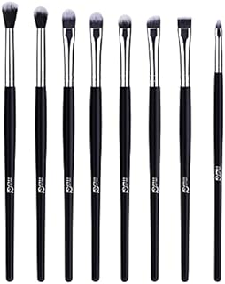 MSQ Eye Makeup Brush Set 8pcs Eyeshadow Makeup Brushes Eye Shadow Concealer Brush Eyebrow Powder Liquid Cream Blending Brush Set with Premium Wooden Handles Black
