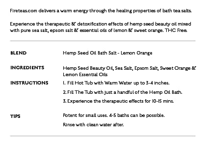 FIRETEAS - Hemp Seed Oil Bath Therapy - Sea Salt, Epsom Salt, Lavender, Sweet Orange & Lemon Essential Oils - Relaxing, Tranquil, Pain Relief -. - Image 6