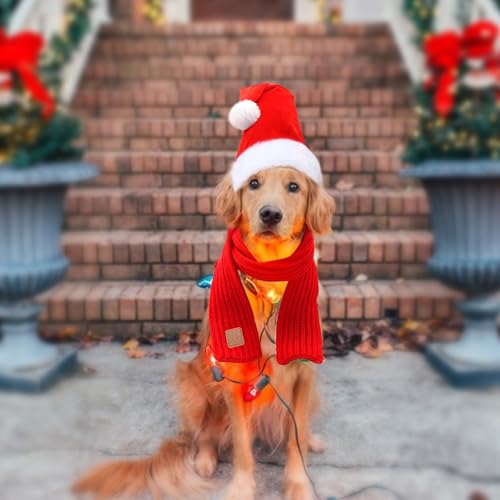 Mfsdai Weihnachtskostüm Hunde Katzen,Katzenkostüm Weihnachten Verstellbare Hundemütze Schal Weihnachtshundeschal für Große Haustier
