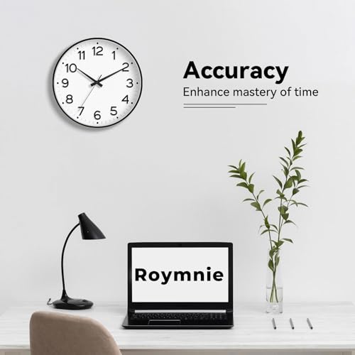 Image of Roymnie Wall Clock 12 Inch Silent Wall Clocks Battery Operated-Modern Non Ticking Analog Clock Decorative for Kitchen Bedroom Office (Black)