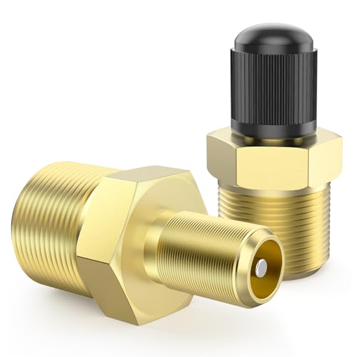 FlyCoco 2 Pack Air Inflator Adapter 1/4 NPT (m) to Standard Schrader Valve (m), Brass Tire Inflator Connector to Upgrade The Air Chuck, for Auto Portable Air Compressor/Pump, Air Hose