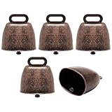 HARSKIYER 5 Pcs Grazing Copper Cow Bells, Metal Animal Tracking Bells with Copper Finish, Anti-Lost Livestock for Cattle, Horses, Sheep, Rust-Resistant with Clear Audible Range