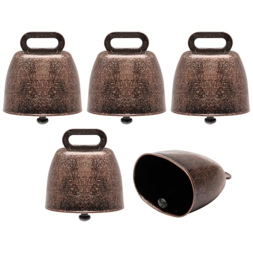 HARSKIYER 5 Pcs Grazing Copper Cow Bells, Metal Animal Tracking Bells with Copper Finish, Anti-Lost Livestock for Cattle, Horses, Sheep, Rust-Resistant with Clear Audible Range