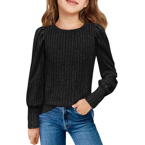 Girls Puff Long Sleeve Shirts Solid Holiday Party Tees Elegant Tunic Shirts Casual Dressy Crewneck Blouse Tops Fashion
