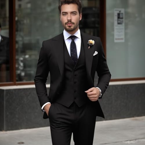 Mens Suit Slim Fit 3 Piece Blazer Vest Pants Set Peak Lapel Formal Business Wedding Prom Groom Suits3