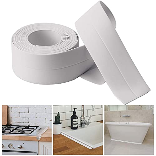BORDSTRACT Cinta Sellado Pared BañEra 3,2 M Autoadhesiva PVC Impermeable Sellador Prueba Moho para Fregadero, Baño, Cocina, Fregadero, Bañera(22mm*3.2M,Blanco)